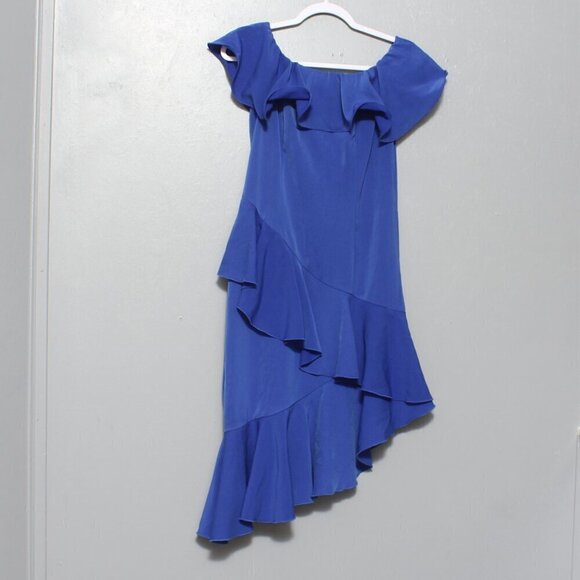 CQ by CQ blue asymmetrical ruffle off shoulder dress - Picture 1 of 8